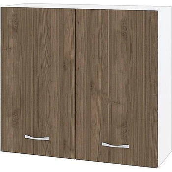 ИРИМ Горен шкаф с две врати и рафт Сити БО-4 бяло гладко / орех адмирал 80 см