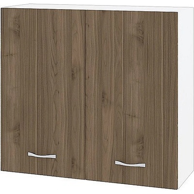 ИРИМ Горен шкаф с две врати и рафт Сити БО-4 бяло гладко / орех адмирал 80 см