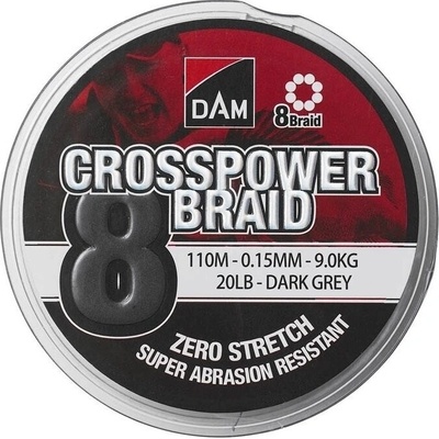 DAM šnúra Crosspower 8-Braid Dark Grey 150m 0,13mm 7,2kg