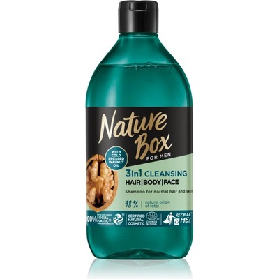 Nature Box Walnut почистващ душ гел за лице, тяло и коса за мъже 385ml