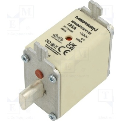 MERSEN NH00GG50V125 Pojistka: tavná; 125A; 500VAC; 250VDC; gG; keramická,průmyslová