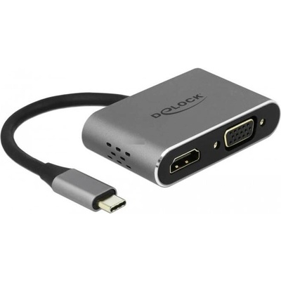 Delock DeLOCK USB 3.2 Gen 1 хъб, USB-C към USB-A + USB-C + HDMI + VGA, сив, 12cm, PD, 87W (64074)