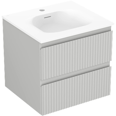 Rivel шкафче за баня 50 см с мивка Vela, 2 чекмеджета, набраздено, сиво мат/бяло мат - 91A20-05047-2-BFF62-W23M01 (91A20-05047-2-BFF62-W23M01)