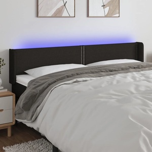 vidaXL LED горна табла за легло, черна, 203x16x78/88 см, плат (3123120)