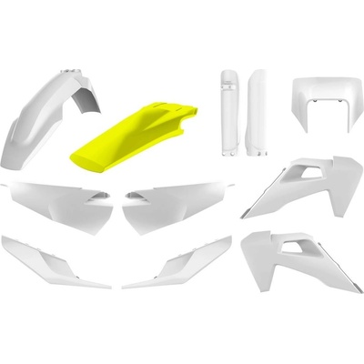 POLISPORT kompletní sada plastů (FULL KIT) HUSQVARNA TE/FE TPI 20-23 v sadě kryt předního světla (8668700001) a kryty tlumičů (8398900007) barva bílá