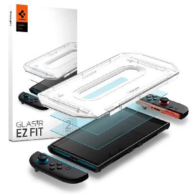 2 броя стъклени протектора за дисплей на Nintendo Switch 2 от Spigen Glas. TR " Ez Fit" - Прозрачни (8800283312881)