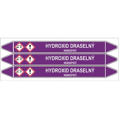 Značení potrubí, hydroxid draselný,3 ks, 355 × 37 mm PZ 007198