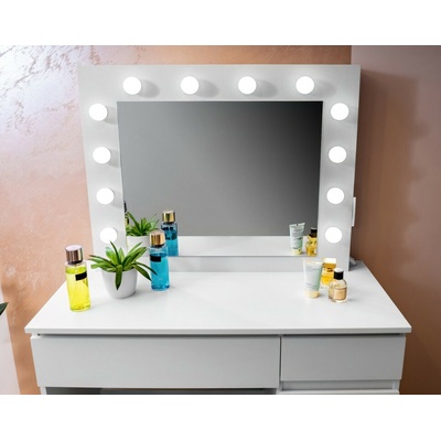 Aga Toaletní stolek se zrcadlem, osvětlením a el.zásuvkou + taburet MRDT09-GW-S Lesklý bílý – Zboží Dáma