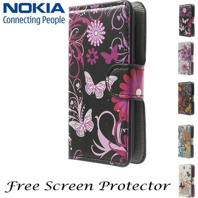 Nokia Lumia 530 Printed Leather Wallet Калъф + Протектор