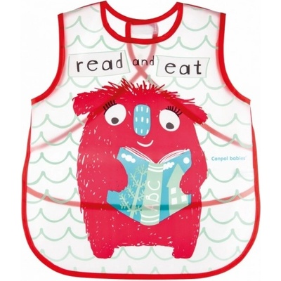 Canpol babies Plastový bryndák/zástěrka s kapsičkou Monsters červená