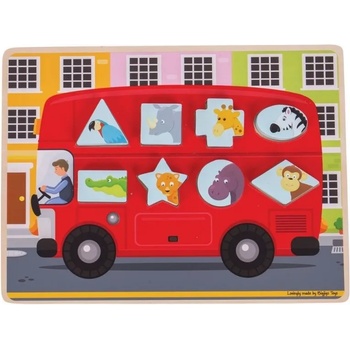 Bigjigs Toys Детски дървен пъзел Bigjigs - Автобус с животинчета (BJ028)
