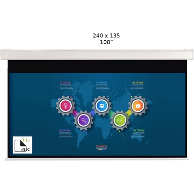 Screenline Моторизиран прожекционен екран за стена/таван Screenline MOT Home Vision, 240 x 135 (108"), 16: 9, бял, стенен превключвател (SL-MO240D-HV)