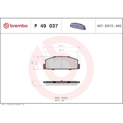 Sada brzdových destiček, kotoučová brzda BREMBO P 49 037