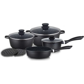 Sapir Комплект тенджери, тиган и подложки zephyr zp 4318 m9, 9 части, Мраморно покритие, Индукция, Черен (1210120014)