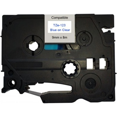 Compatible Съвместима лента с Brother TZ-123 / TZe-123, 9mm x 8m, син шрифт / прозрачен субстрат (TZe123)