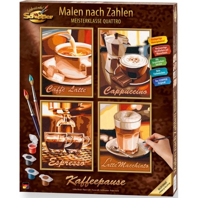 Malování podle čísel Čas na kávu Kaffeepause 4 plátna 18 x 24 cm
