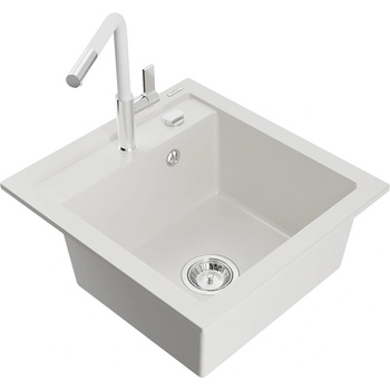 Mexen Vito гранитна мивка с 1 камера и кухненски смесител Flora, бял (6503-20-670401-02)
