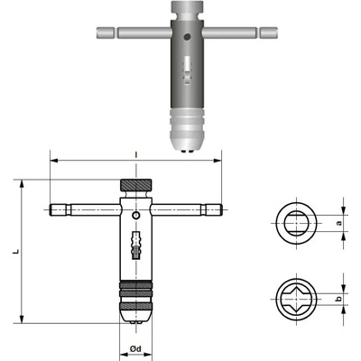 Bučovice Tools 404 102 Ruční vratidlo na závitníky R2, stavitelné s ráčnou (M5 - M12)