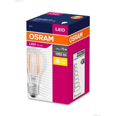 Osram LED Value CLASSIC A FIL 75 non-dim, 8W/827 E27 2700 K, teplá biela