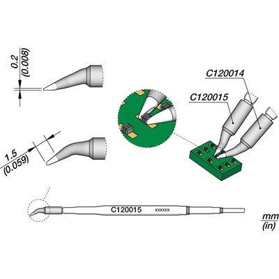 JBC C120015 – zahnutý hrot ve tvaru dláta 1,5 × 0,2 mm