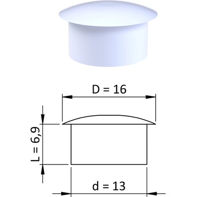 Vnitřní krytka kulatá ø 16 mm, otvor ø 13 mm, bílá, plast