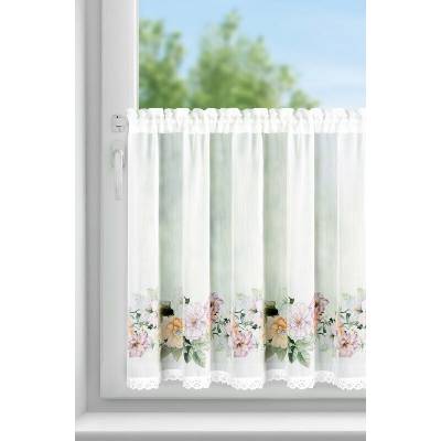 Záclona FLOWERY s kvetinovou potlačou a riasiacou páskou 150 x 60 cm, biela