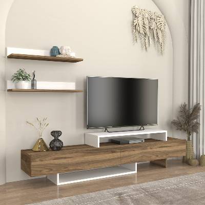 TopMebel Нирвана меламинов ТВ шкаф в цвят орех - бяло 180x31, 3x41, 7см