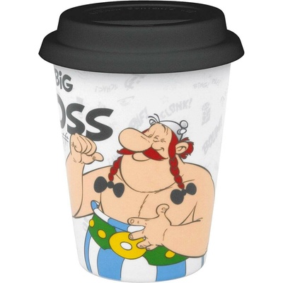 Könitz Characters Coffee to Go Hrnček s viečkom Big Boss Obelix hrnček na kávu hrnček na kávu silikónové viečko porcelán 11 5 162 2248 380 ml