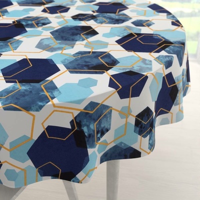 Biante bavlna kulatý ubrus Sandra SA-574 Modré hexagony na bílém Ø 110 cm