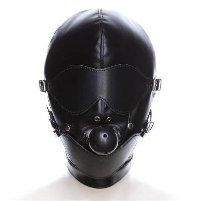 Slave4master Mouth Gag Full Gimp Hood, černá kukla s roubíkem a šněrováním
