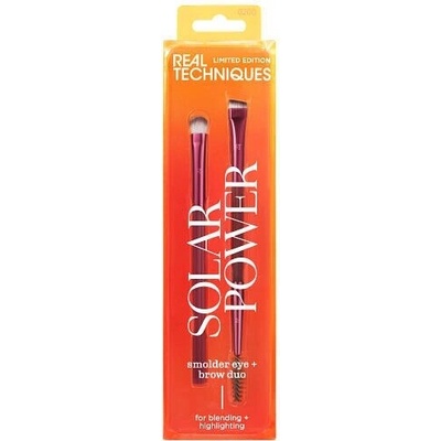 Real Techniques Solar Power Smolder Eye + Brow Duo odstín fialová sada: oboustranný štětec na obočí Wide Angled Brow Liner 101 & Brow Spoolie 106 + štětec na oční stíny Instapop Crease 102