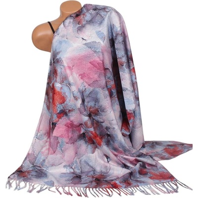 Дамски кашмирен шал с флорални мотиви в сиво и кафяво