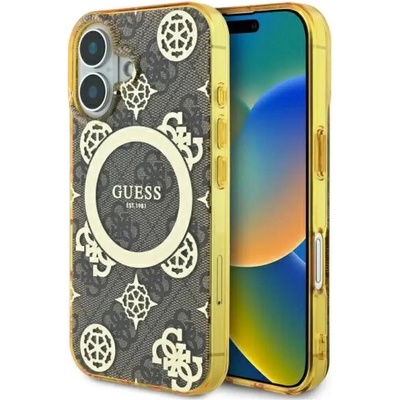 GUESS Калъф Guess IML Peony On 4G Background MagSafe iPhone 16 - кафяв (3666339300050)