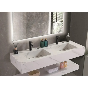 Inter Ceramic Мивка за баня PIETRA / ICL 12049/140W, стенен монтаж, кварц, бял, 140x50x18см (12049/140W)