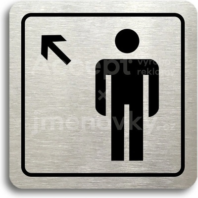 ACCEPT Piktogram WC muži vlevo nahoru - stříbrná tabulka - černý tisk