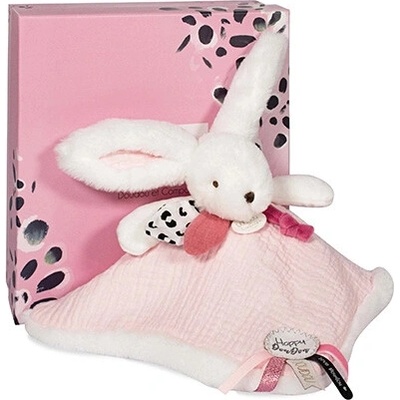 Doudou et Compagnie Paris Doudou Darčeková sada ružová - králik so štvorcovou dekou 25 cm