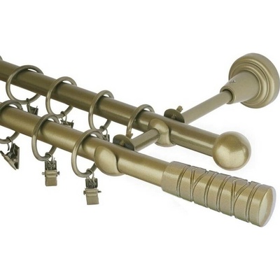 OK-GarnýžeCZ Garnýž kovová dvouřadá 16mm Torino zlatá antik 210 cm do stěny / kroužky s žabkou