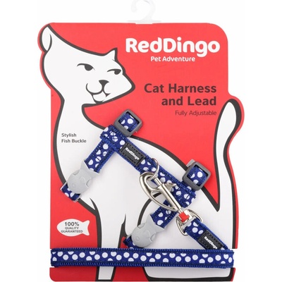 Red Dingo postroj s vodítkem pro kočky White Spots on Navy 12 mm