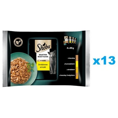Sheba Selection Select Slices Drůbeží Smaki v omáčce kousky s kachnou / kuřecím masem / drůbeží / kachnou a krůtou 52 x 85 g