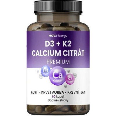 MOVit D3+K2 Calcium citrát Premium 90 kapsúl