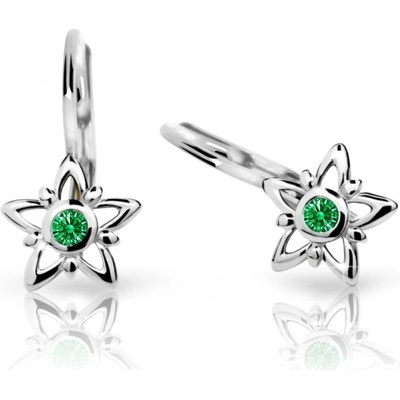 Danfil dětské náušnice hvězdičky C1996 z bílého zlata s kamínkem Emerald Green zapínání klapka