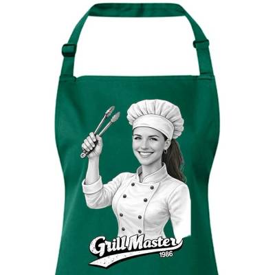 Bezvatriko.cz Dámská zástěra Grill master Lahvová zelená Canvas Zástěra s laclem 3145