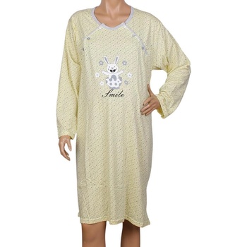 Жълта макси нощница за кърмачки със зайче и сърца