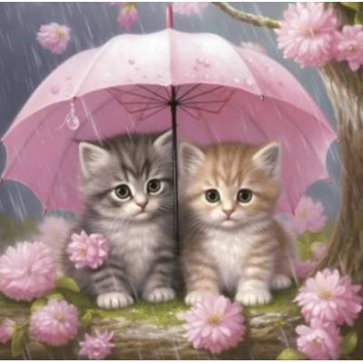 Norimpex - Puzzle Diamant painting: Kittens under an umbrella 30x40cm - 1 - 39 piese
