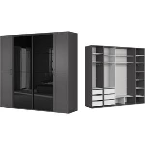 BRW Гардероб flex 261 / 66 / 240 см графит / черен лакобел 3 в 1 (f57-szafa_zestaw_138-gf/gf/cap)