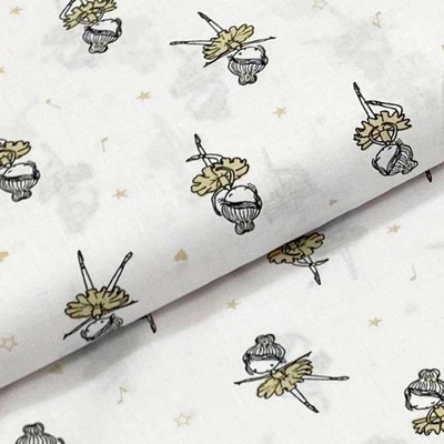 Bavlněné plátno P0654 bílé, béžové baletky, š.140