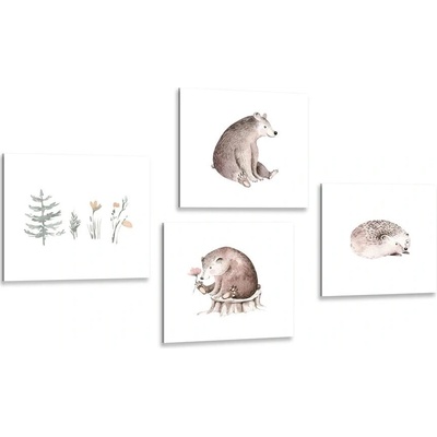 Set obrazů lesní zvířátka v minimalistickém stylu - 4x 60x60