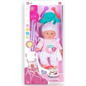 Man Yuk Toys Кукла с количка и аксесоари - 35 см, с бяла шапка (wzb108-10)