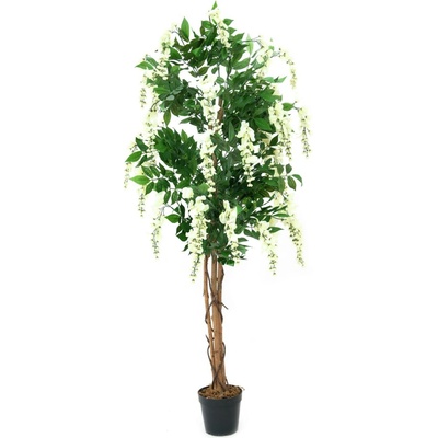 Umělý kvetoucí strom Vistárie - zlatý déšť, bílá, 180cm