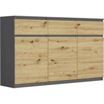 Framire Třídveřová komoda se zásuvkami a skříňkami Antracit Mix Artisan 120 x 40 x 98 cm Modern S3